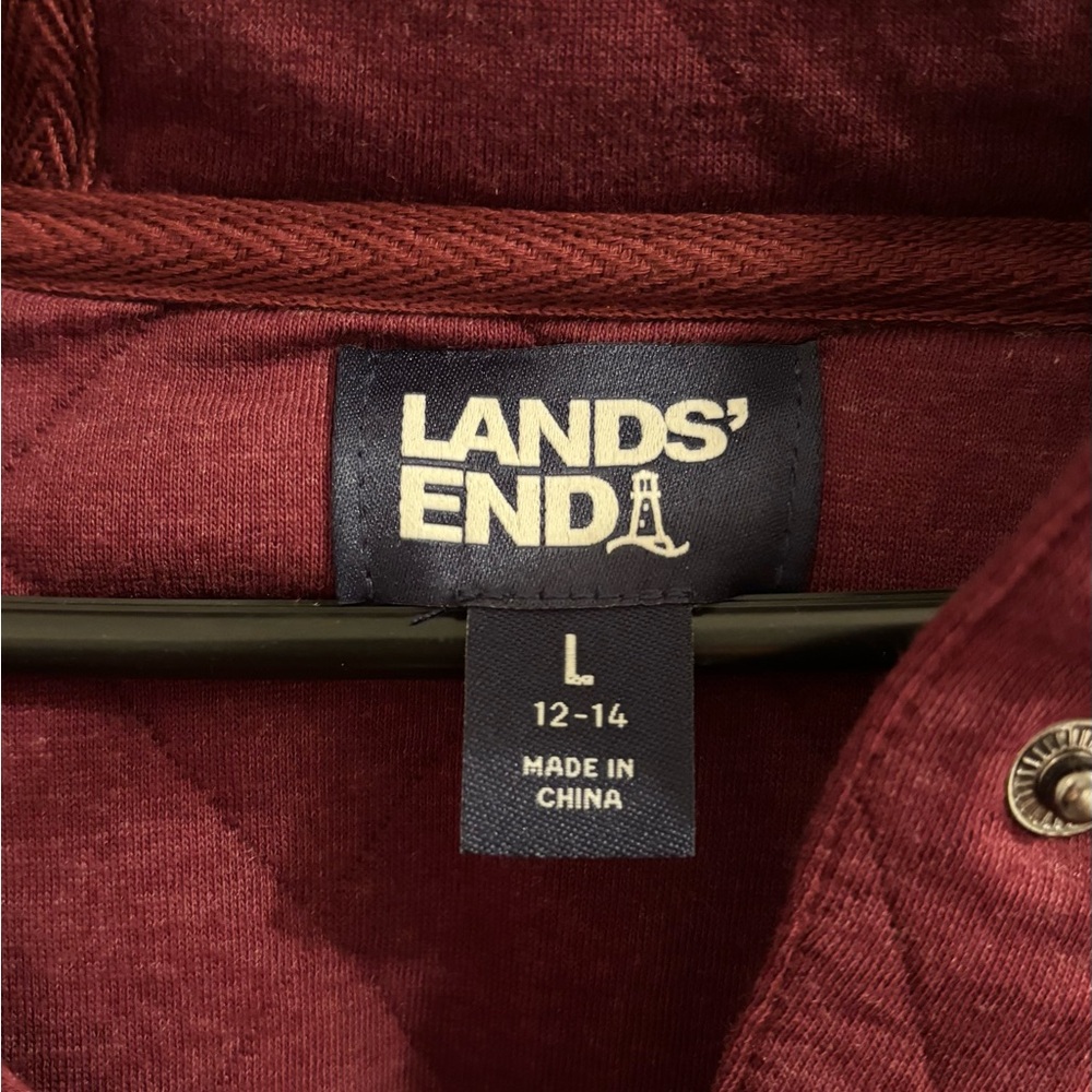 LANDS’ END Like New Burgundy Quilted Snap-Neck Hoodie - Women's L - Picture 4 of 6